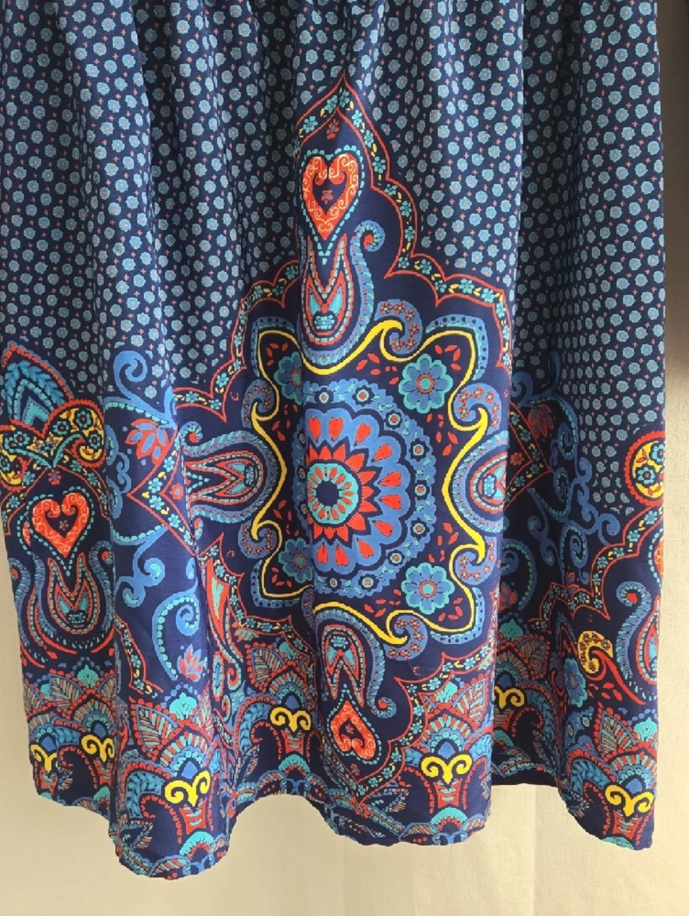 " Unknown Brand" Navy Paisley-Trim Cold-Shoulder Mini Dress - Picture 3 of 9